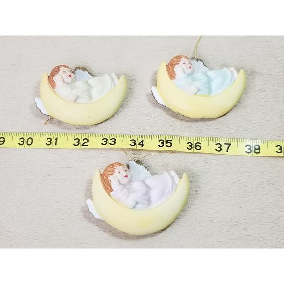 Angels Cherub Christmas Tree Ornaments 3 1/2" Ceramic 80s Collectible x3 Vintage - Picture 15 of 15